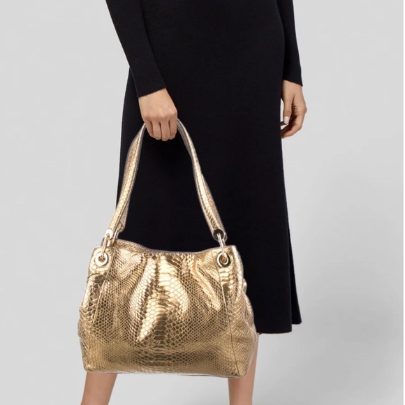 Michael Kors-Gold “Raven” Embossed Leather
Shoulder Bag, - Picture 1 of 11